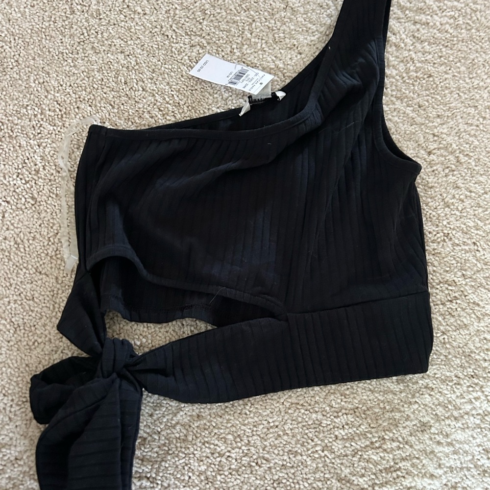 American Eagle Outfitters Black Asymmetrical Ribbed Tank Top
